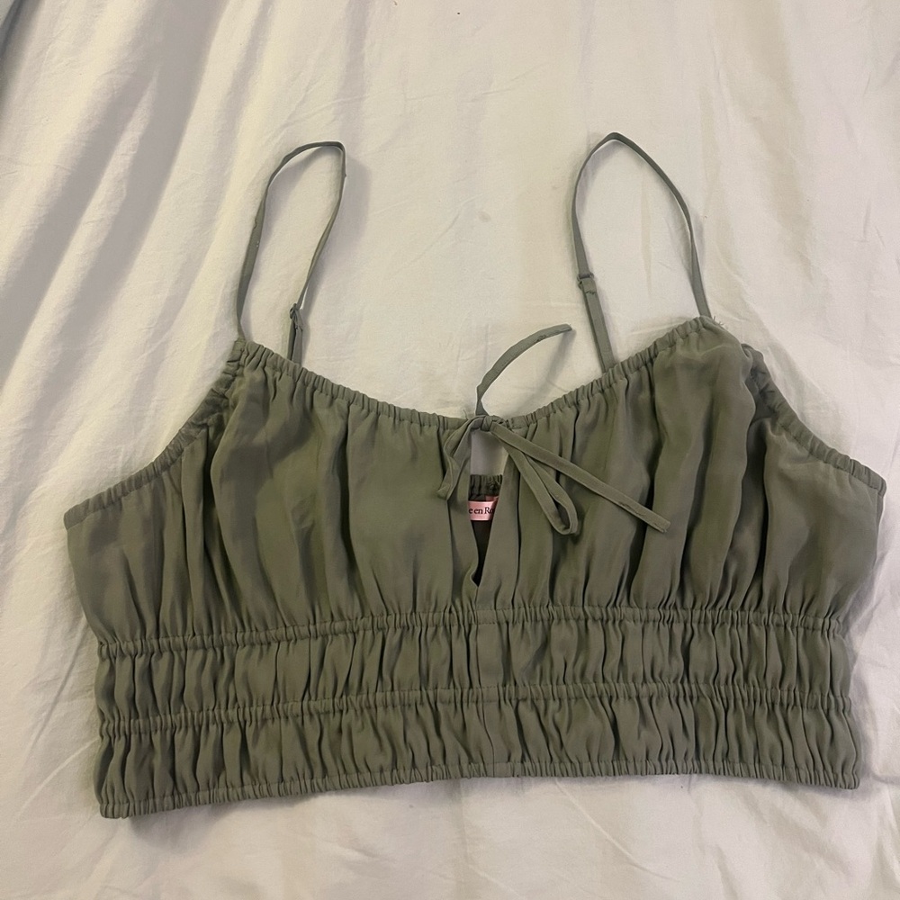 La Vie En Rose Green Smocked Tie Front Camisole